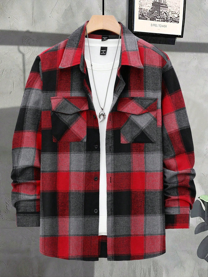 Veelzijdig geruit overshirt voor heren, ideaal als lentejas of warme herfstbovenkleding.