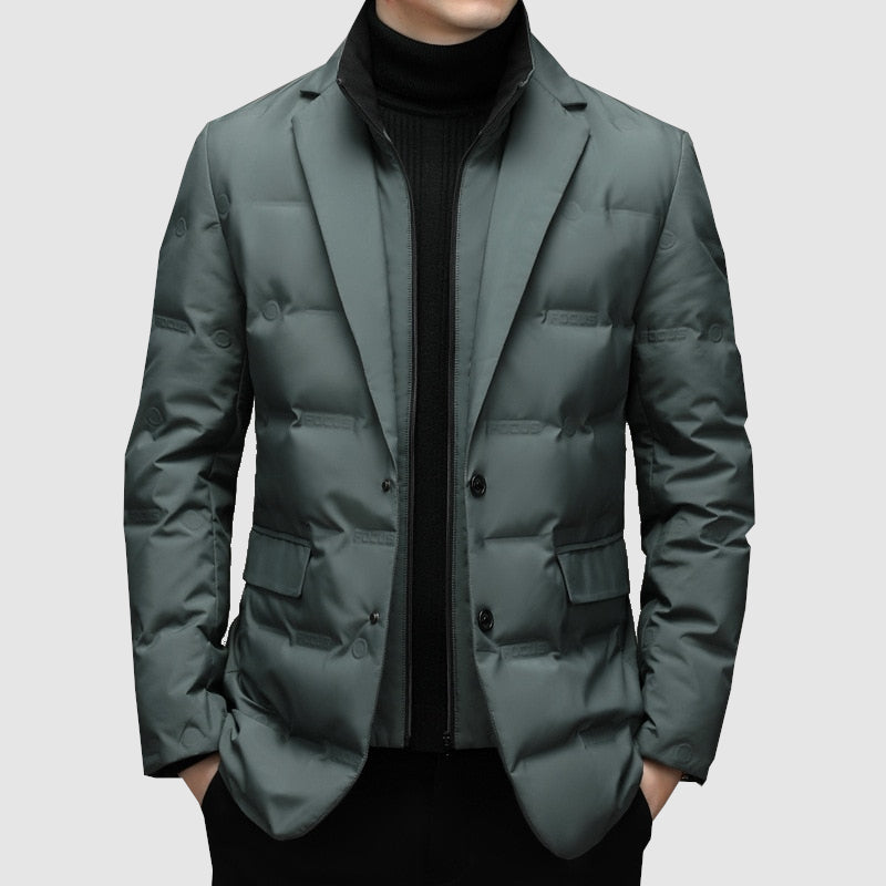 Grijze heren winterjas parka, casual en warm, ideaal als herfstjas of outdoor bovenkleding.