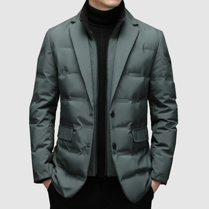 Grijze heren winterjas parka, casual en warm, ideaal als herfstjas of outdoor bovenkleding.