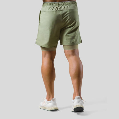 "Mauro 2-in-1 sportbroek heren, zwart, shorts met ingebouwde compressielegging, functionele zakken, elastische tailleband."