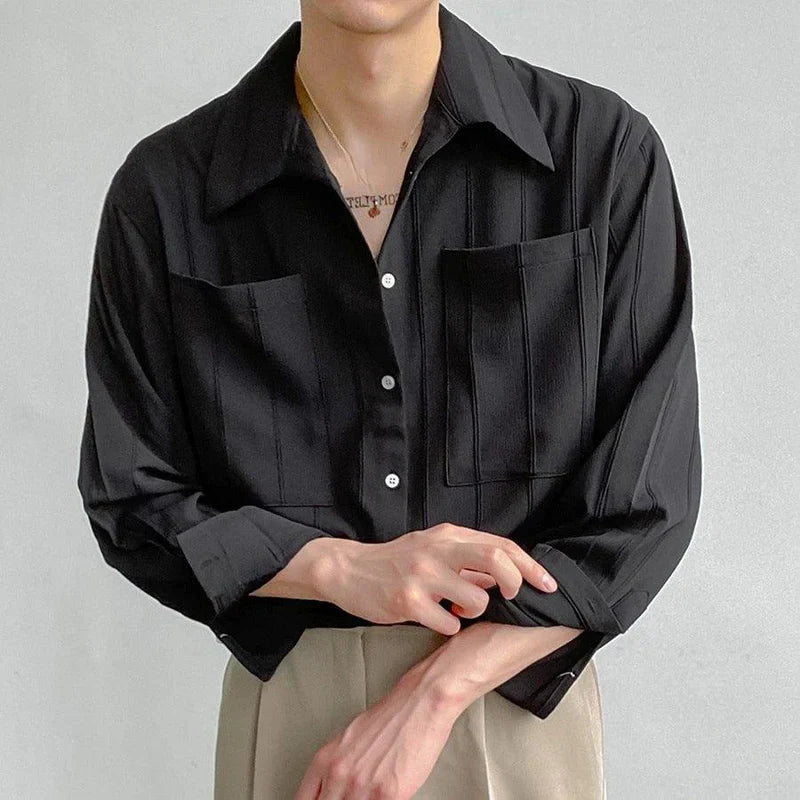 Heren ribgebreid overhemd, wit en zwart verkrijgbaar, met lange mouwen voor een trendy en comfortabele outfit.