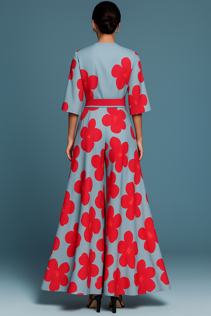 "Maxi jurk met bloemenprint, A-lijn, V-hals, perfecte look voor speciale gelegenheden, stijlvol en vrouwelijk ontwerp."