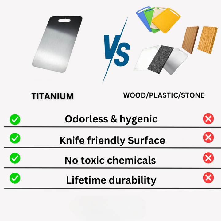 Slanke titanium snijplank, zilverkleurig en elegant, voor premium keukengerei.