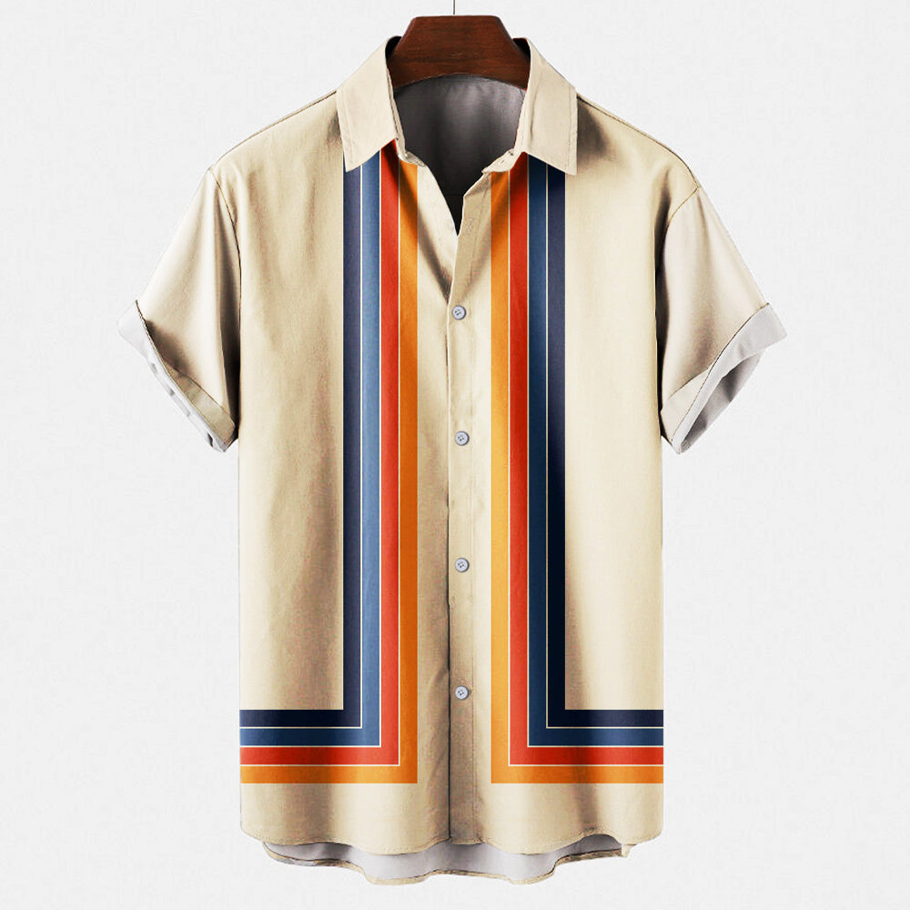 Stijlvol heren retro overhemd in turkoois en zwart, ideaal voor een casual of klassieke look met comfort.