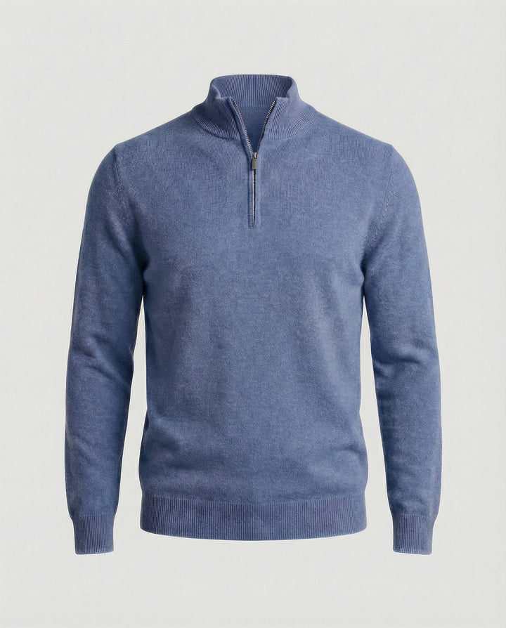 Heren trui met praktische halve rits, essentieel voor een zakelijk casual garderobe. Comfortabel en elegant.