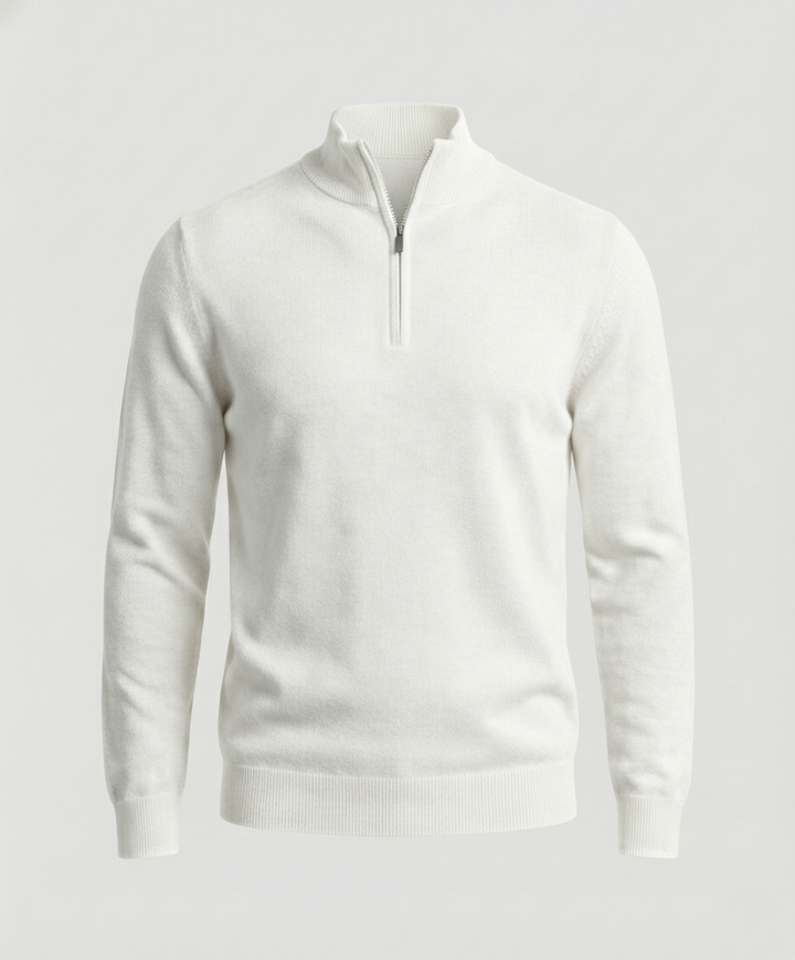 Zakelijk casual herentrui met halve rits. Comfortabele pullover voor elegante herenmode, normale pasvorm.