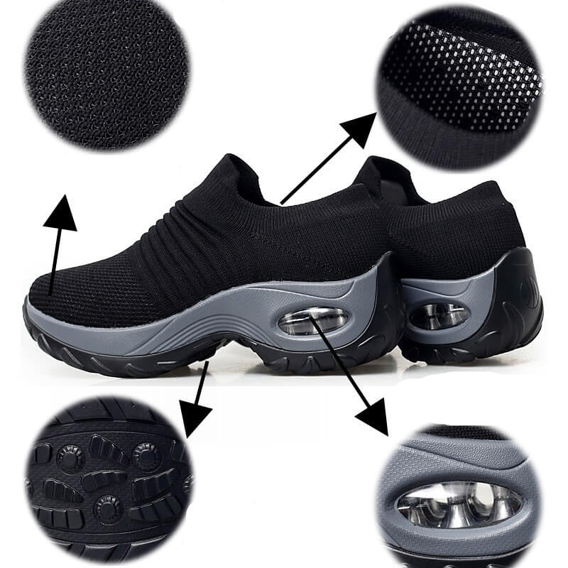 Slip-on dames sneakers in zwart, sportief en lichtgewicht voor snelle actie.