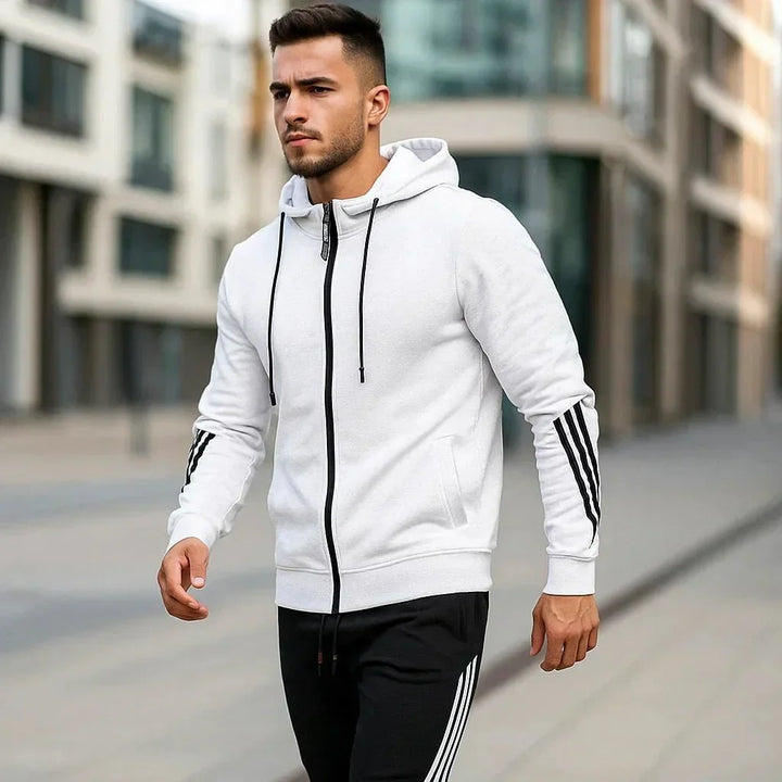 Comfortabel gebreid heren joggingpak van katoen voor ontspanning en stijlvolle vrijetijd.