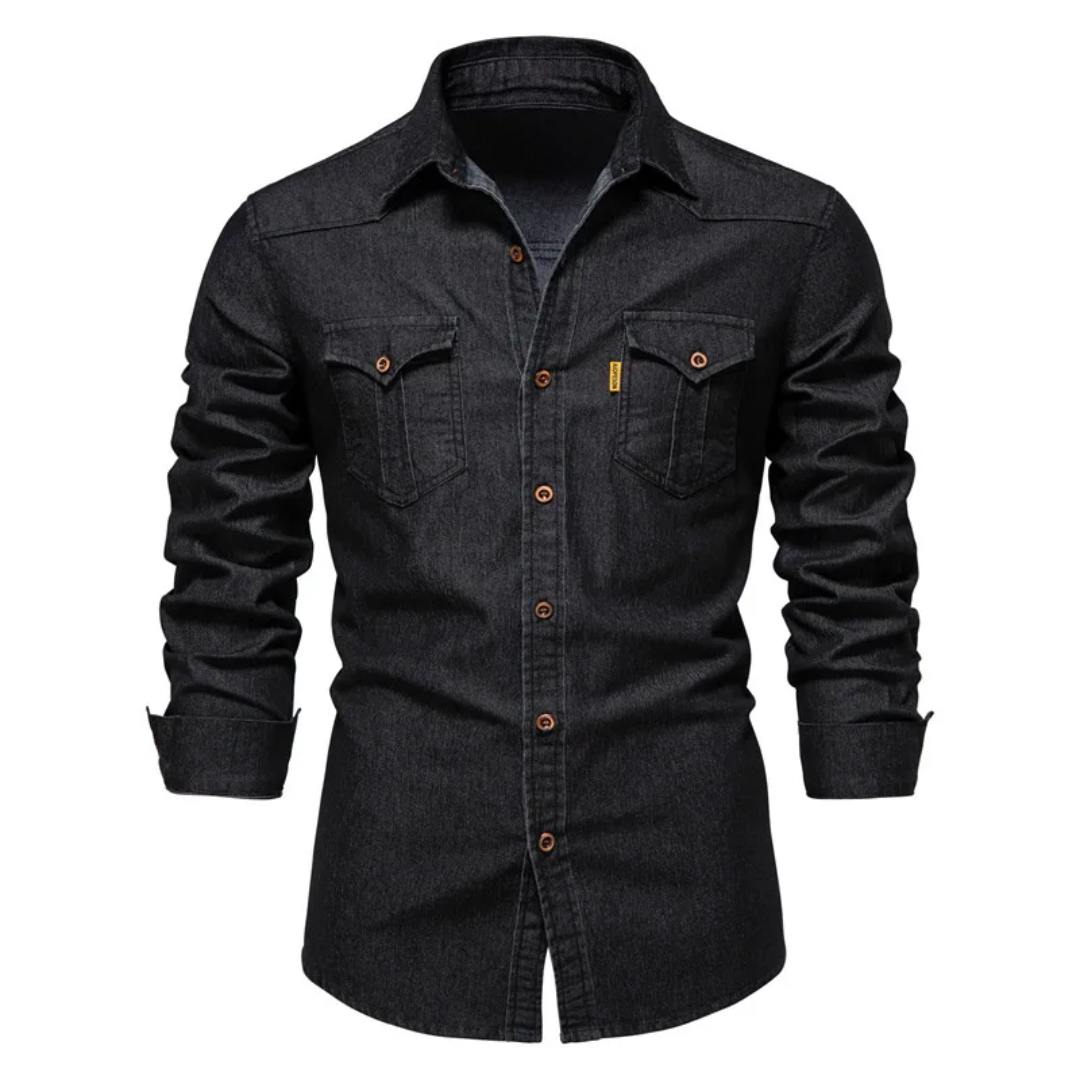 Modieus heren denim overhemd met lange mouwen, perfect voor alle seizoenen. Comfortabel en veelzijdig casual overhemd.