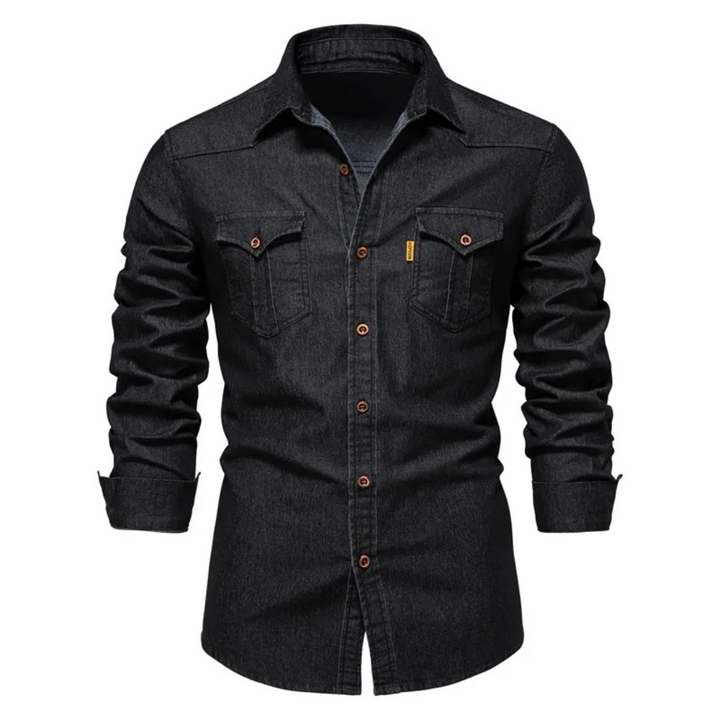 Modieus heren denim overhemd met lange mouwen, perfect voor alle seizoenen. Comfortabel en veelzijdig casual overhemd.
