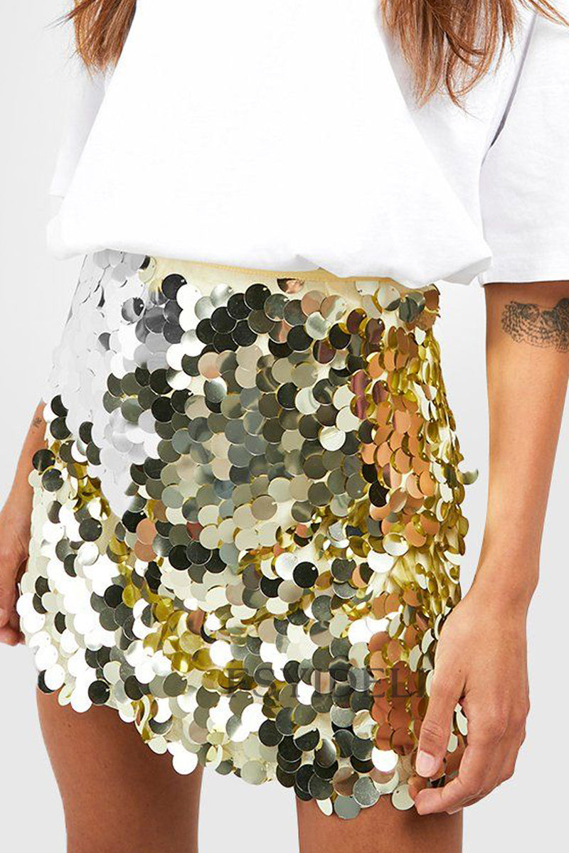 "Mila - Effen Pailletten Rok, elegant design, luxe polyester, sprankelend voor feestelijke gelegenheden, regular fit"