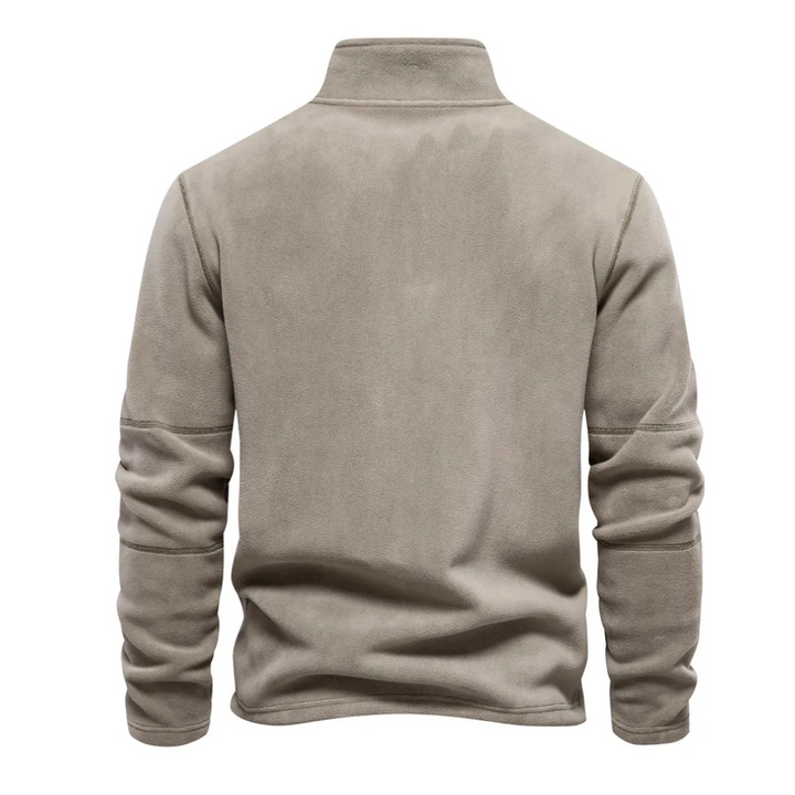 Close-up van de zachte stof van dit warme heren sweatshirt. Ideaal voor koudere dagen met optimaal comfort.