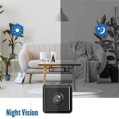 "Mini draadloze WiFi beveiligingscamera 1080P, compacte technologie met HD-video's, geschikt voor binnen en buiten gebruik."