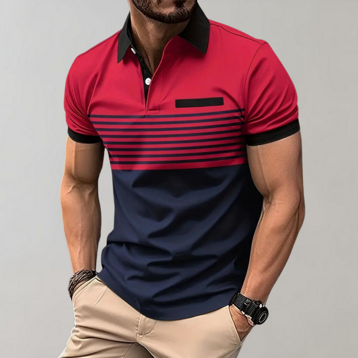 Ademend heren poloshirt met korte mouwen en stijlvolle strepen, perfect voor lente en zomer.