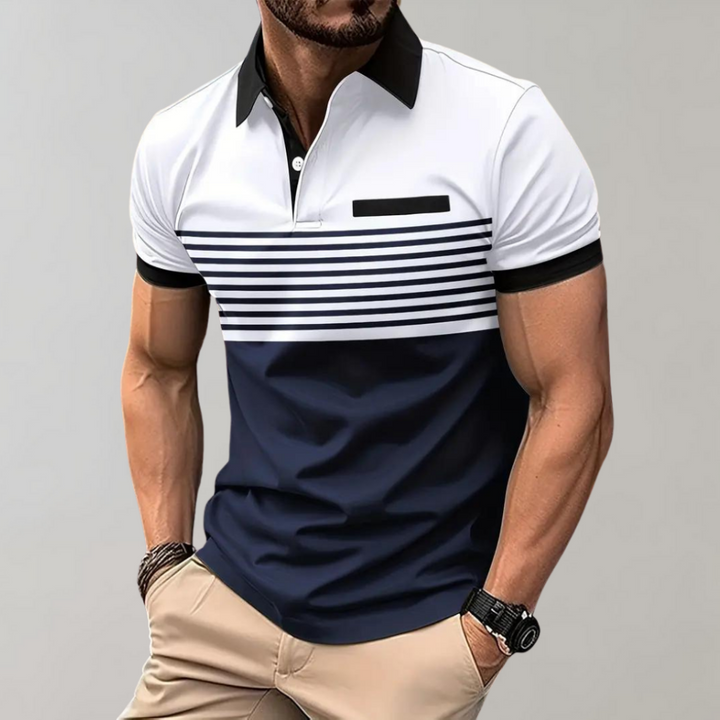 Heren zomerpoloshirt met moderne strepen, ideaal voor een casual, comfortabele look.