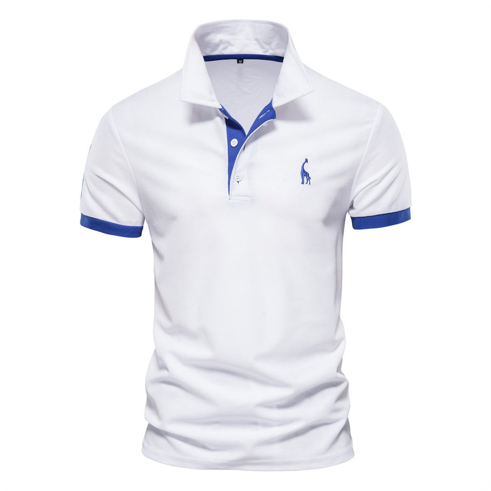 "Moderne herenpolo met ademende stof, elegante uitstraling, veelzijdig in blauw-witte tint, ideaal voor casual en formeel."