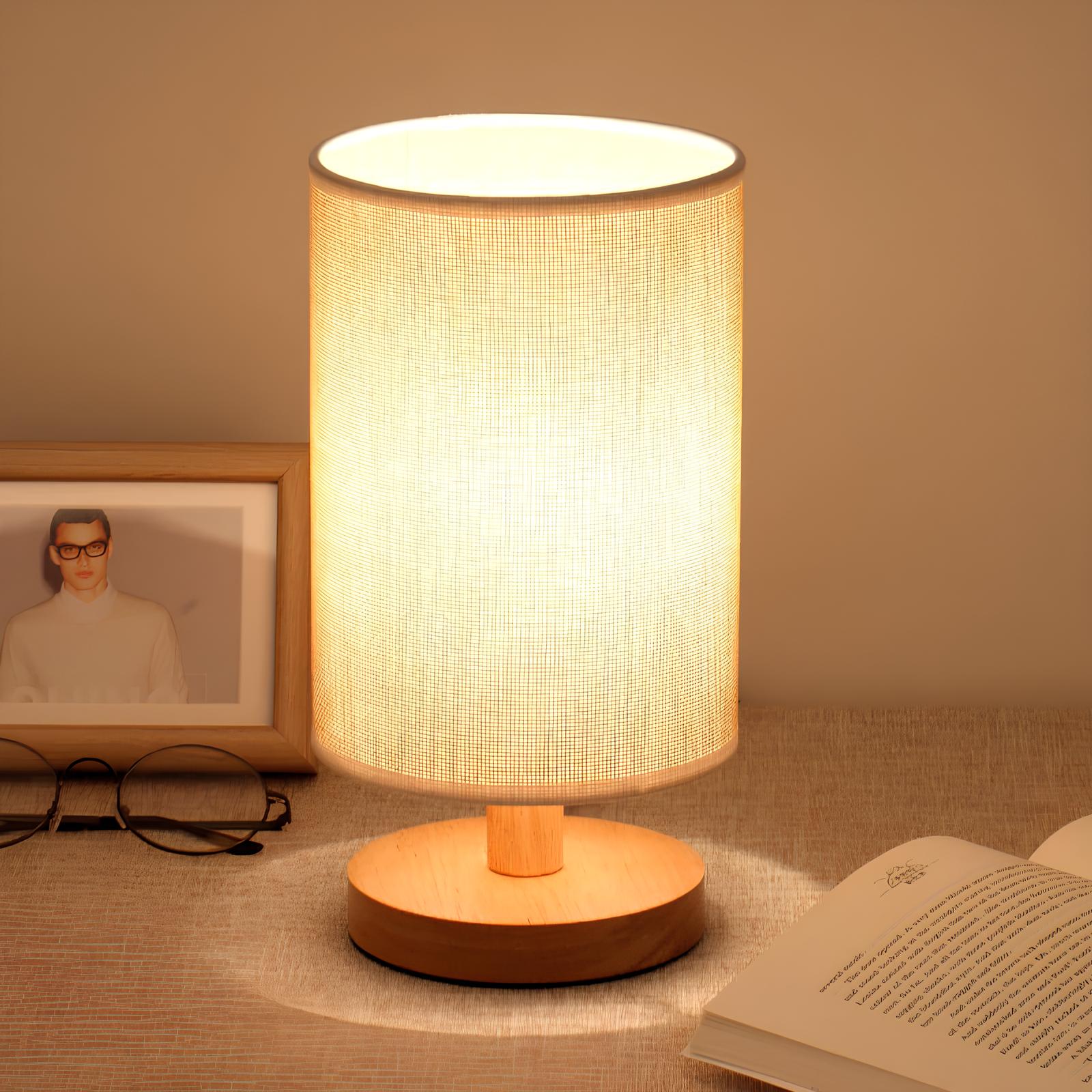 "Moderne houten nachtkastje lamp, tafellamp met dimbaar licht, afstandsbediening, natuurlijke houtlook, USB-aangedreven."