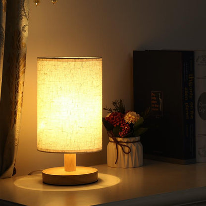 "Moderne houten nachtkastje lamp, tafellamp met dimbaar licht, afstandsbediening, natuurlijke houtlook, USB-aangedreven."