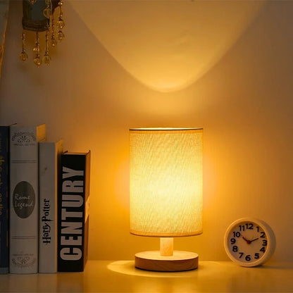"Moderne houten nachtkastje lamp, tafellamp met dimbaar licht, afstandsbediening, natuurlijke houtlook, USB-aangedreven."