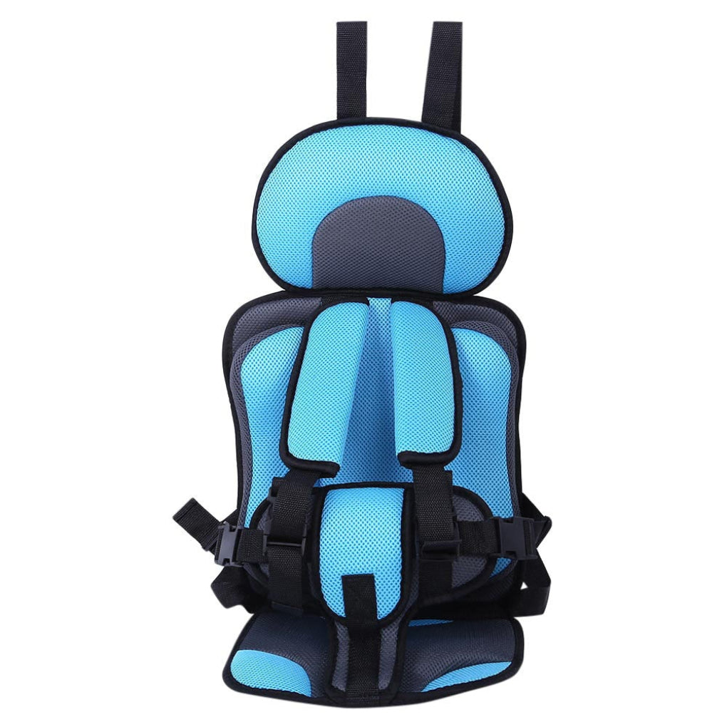 Blauw kinder autostoeltje met zachte, ademende stof en ergonomisch design voor comfortabele ritten.