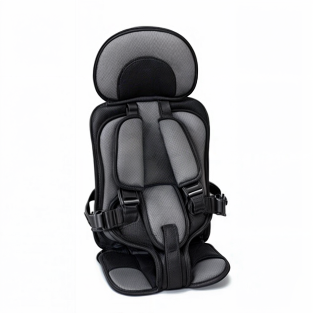 Praktisch grijs kinderzitje, gemakkelijk te installeren, voor maximale veiligheid en comfort in de auto.