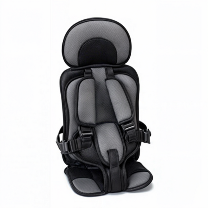 Praktisch grijs kinderzitje, gemakkelijk te installeren, voor maximale veiligheid en comfort in de auto.