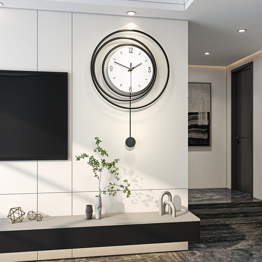 "Moderne minimalistische metalen wandklok, strakke vorm met stille werking, ideaal voor moderne interieurs, 72x45 cm."