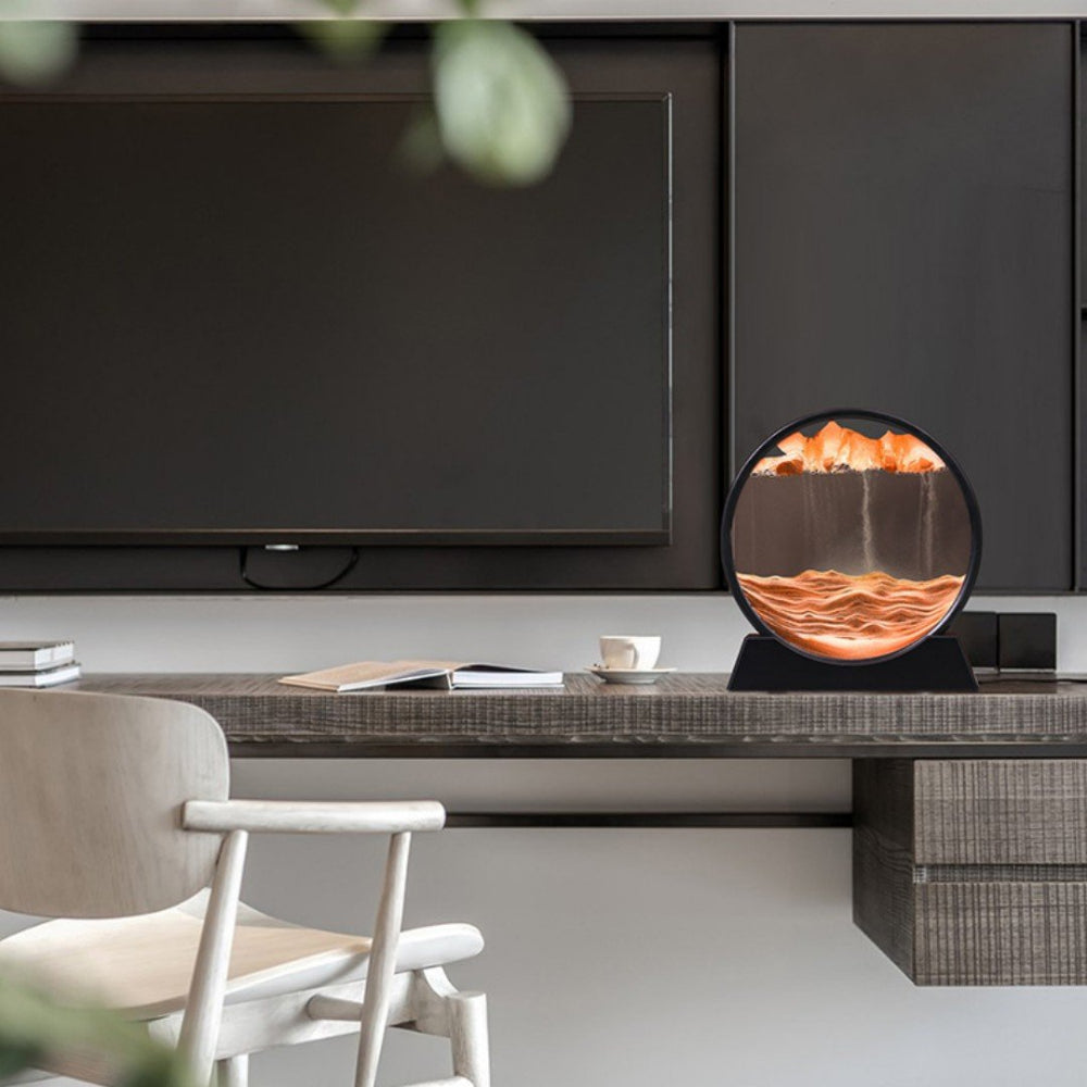 3D bewegende zandkunst sculptuur, rustgevende glazen decoratie voor bureau of woonkamer.