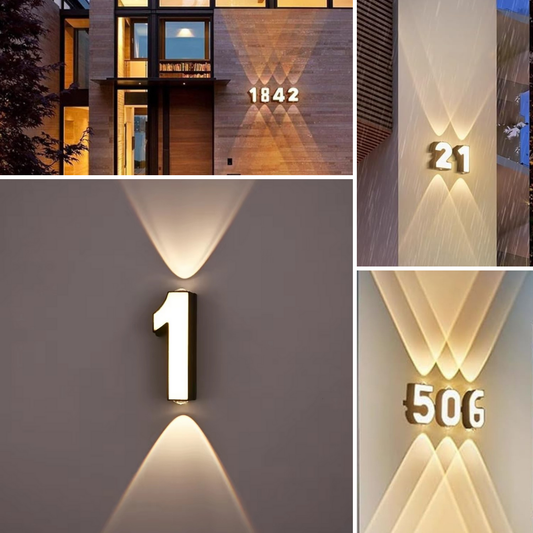 "Moderne verlichte LED huisnummers, helder en weerbestendig, stijlvol design voor uitstekende zichtbaarheid 's nachts"