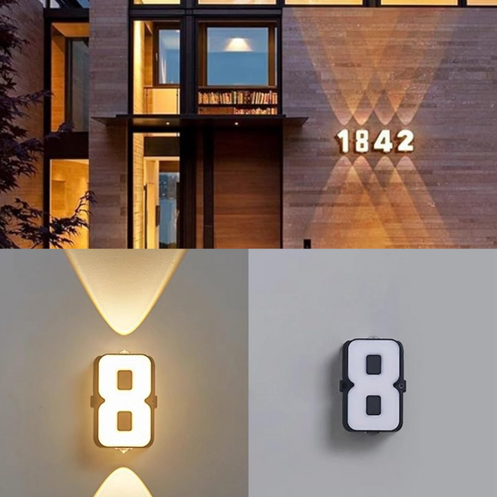 Weerbestendig LED huisnummer voor buiten, met heldere verlichting voor duidelijke adressering.