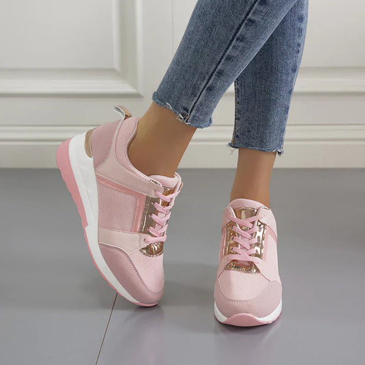 "Modieuze dames sneakers met plateauzool, ademend design in beige, grijs, roze, wit - GS Modern Walk"