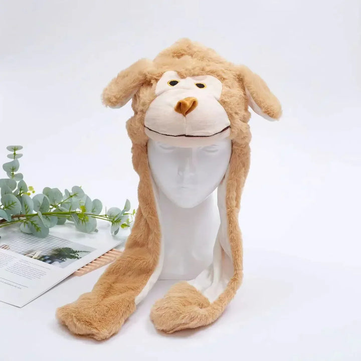Pluche BunnyBounce hat, zachte berenmuts met bewegende oren, warm en uniek.