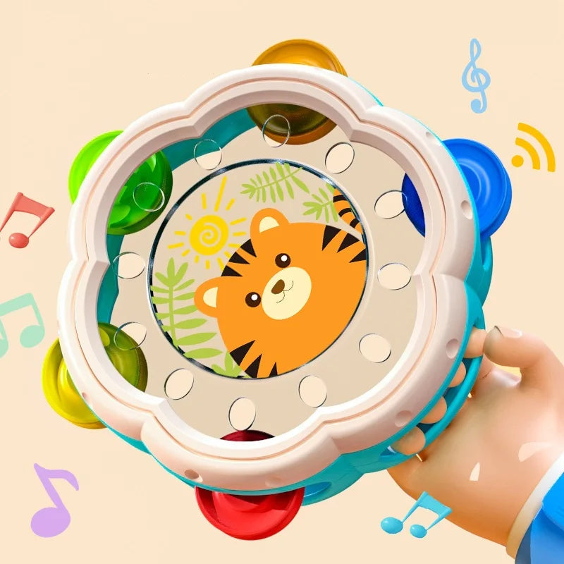 "Montessori muziekinstrument set voor baby's, instrumenten in zachte kleuren, stimuleren creatieve expressie en motoriek."