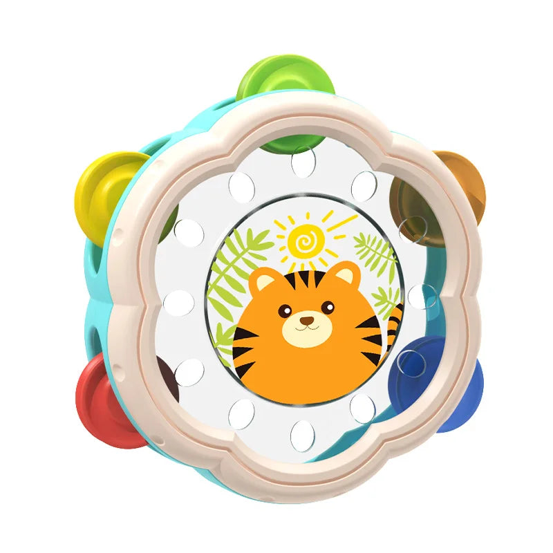 "Montessori muziekinstrument set voor baby's, instrumenten in zachte kleuren, stimuleren creatieve expressie en motoriek."