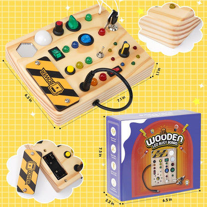 "Montessori Peuter Prikbord met kleurrijke schakelaars en LED-lichten, educatief speelgoed voor creatieve ontwikkeling."