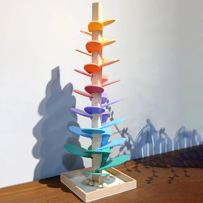 "Montessori Regenboog Knikkerboom: kleurrijke houten toren met knikkers en muziek voor zintuiglijke ontwikkeling kinderen"