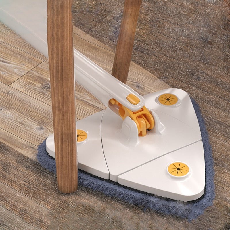 Close-up van de 360 graden draaiende kop van de magische microvezel schoonmaakmop voor optimale flexibiliteit.