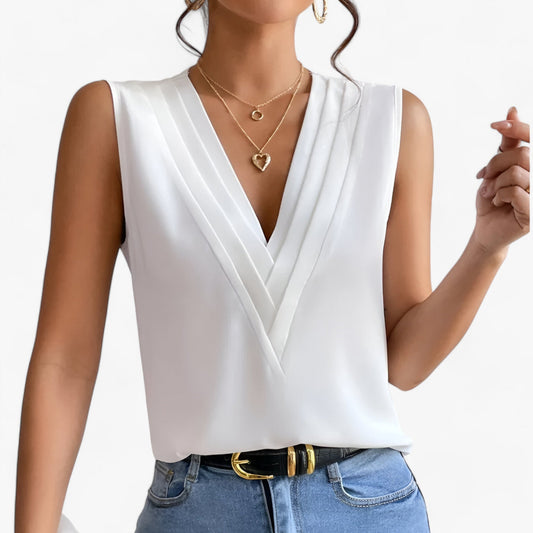 Mouwloze damesblouse met V-hals, elegant en comfortabel, veelzijdig voor elke outfit. Beschikbaar in meerdere moderne kleuren