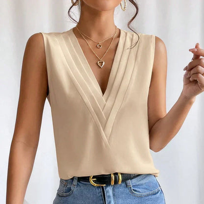 "Mouwloze oversized blouse, elegant en veelzijdig in beige, groen, oranje, wit of zwart, damesmode tops"
