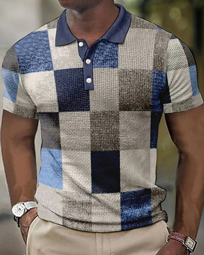 Comfortabel heren poloshirt met opvallend 3D rasterpatroon. Ideaal voor casual herenmode en zomerkleding.