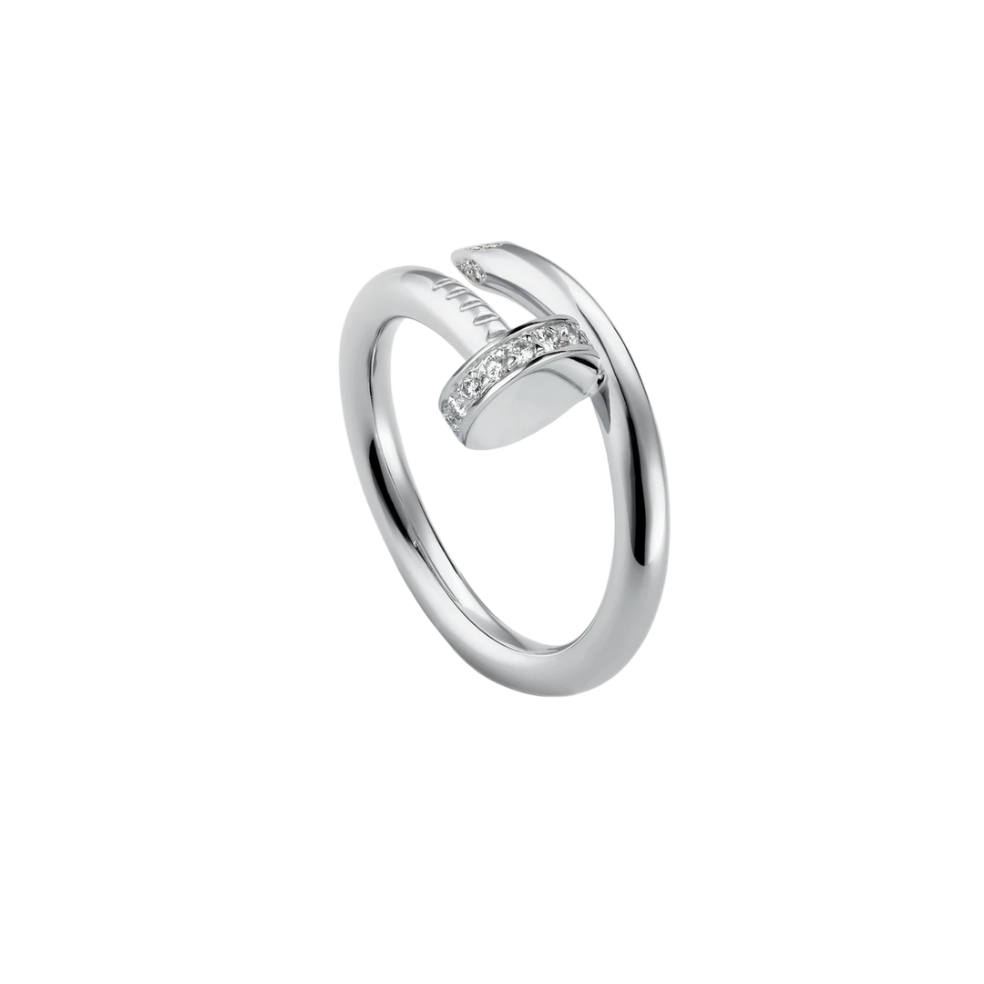 Stijlvolle dames spijkerring, modern statement sieraad met schitterende steentjes in goud, zilver of roségoud.