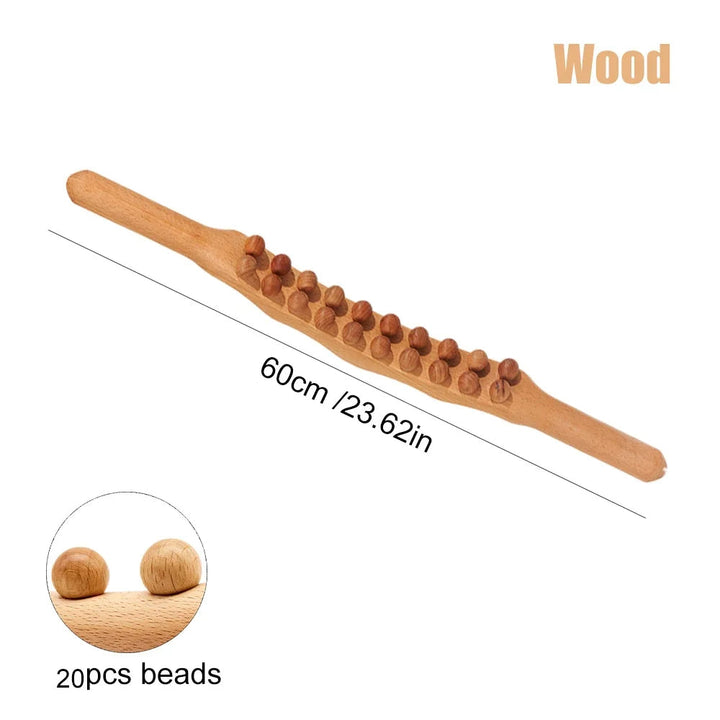 Lange houten Gua Sha massagestick voor het effectief behandelen van knopen en spierpijn.