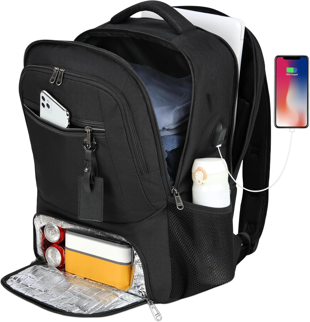 Georganiseerde unisex rugzak, waterdicht, met laptopbescherming, lunchvak & USB-poort.