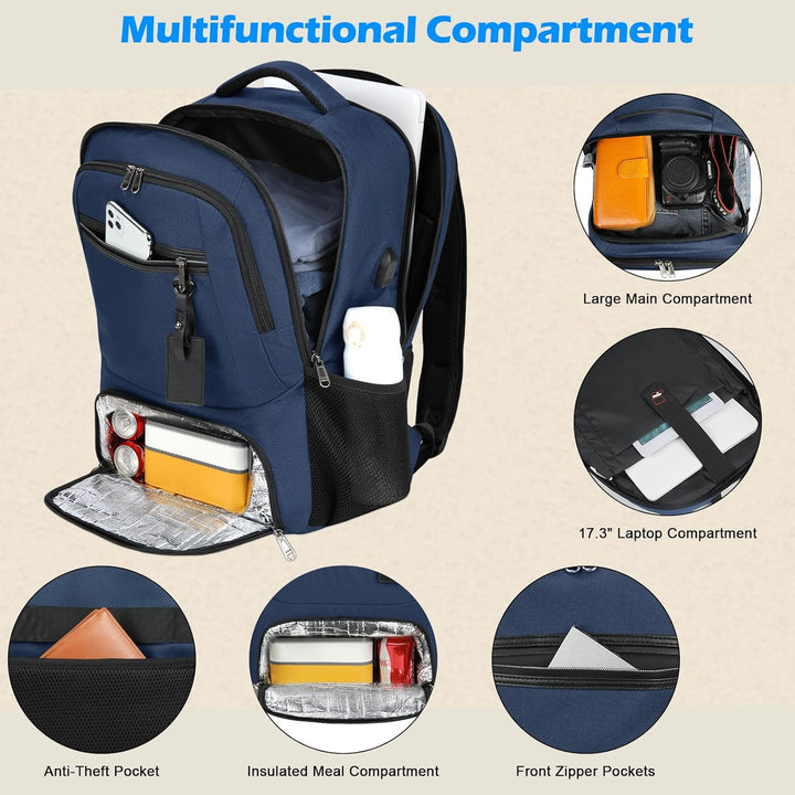 Modieuze waterdichte rugzak met ergonomisch design, laptopvak, lunchvak en USB.
