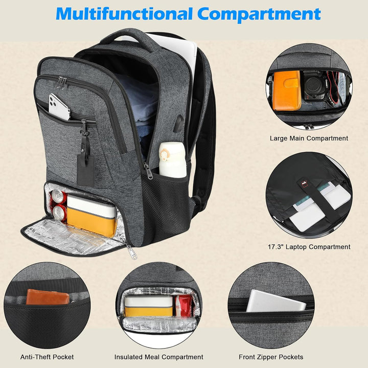 Veelzijdige waterdichte rugzak met slimme indeling, laptop- en lunchvak, plus USB-functionaliteit.
