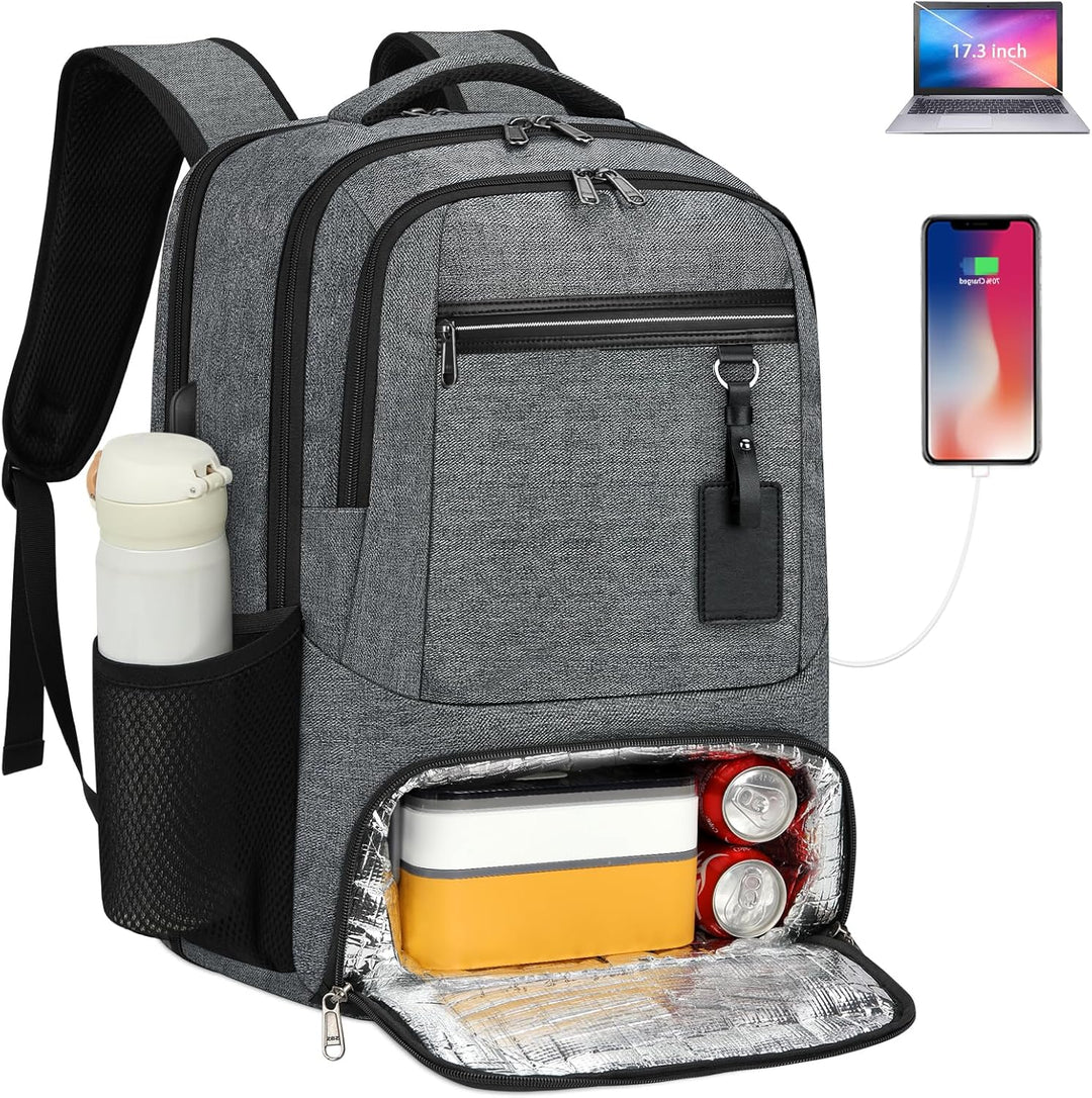 Unisex waterdichte rugzak met laptop- en lunchvak, ideaal voor werk, school of reizen.