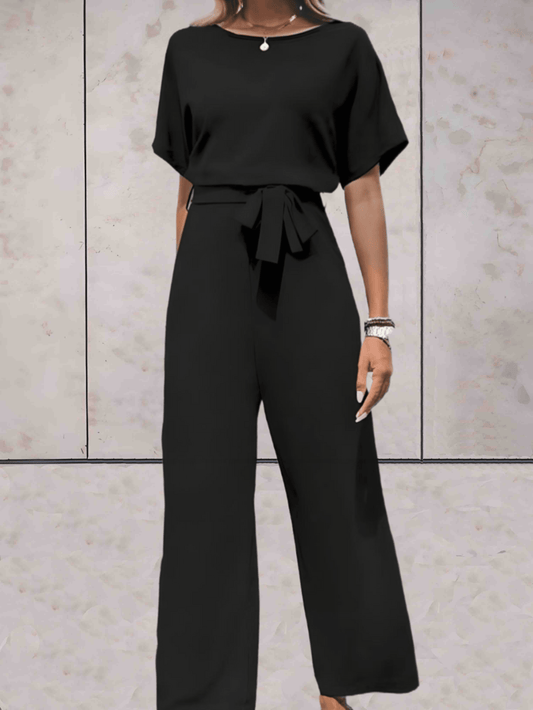 "Noa jumpsuit dames, stijlvol en comfortabel, wijde mouwen, striklinten, ademende stof, chic en veelzijdig."