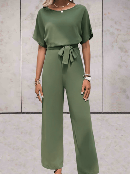 "Noa jumpsuit dames, stijlvol en comfortabel, wijde mouwen, striklinten, ademende stof, chic en veelzijdig."