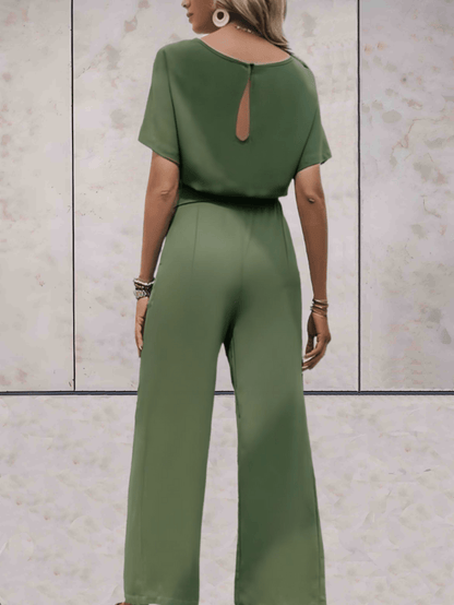 "Noa jumpsuit dames, stijlvol en comfortabel, wijde mouwen, striklinten, ademende stof, chic en veelzijdig."