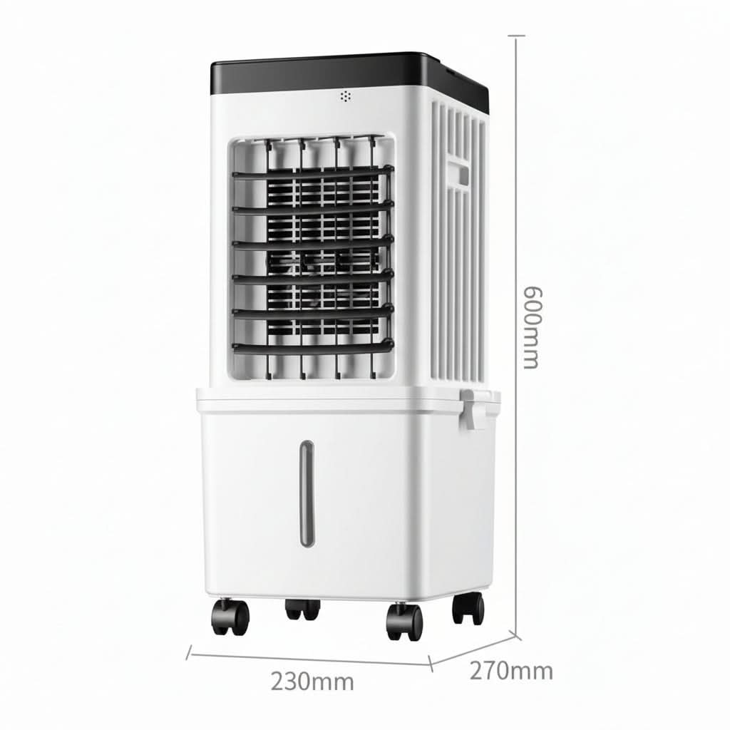 De MBERN 3-in-1 luchtkoeler, een veelzijdige ventilator en bevochtiger voor aangename verkoeling in elke kamer.